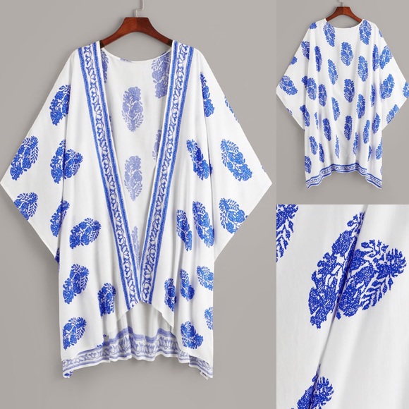 COMING SOON ✨Blue white boho print kimono cover up - Picture 2 of 2
